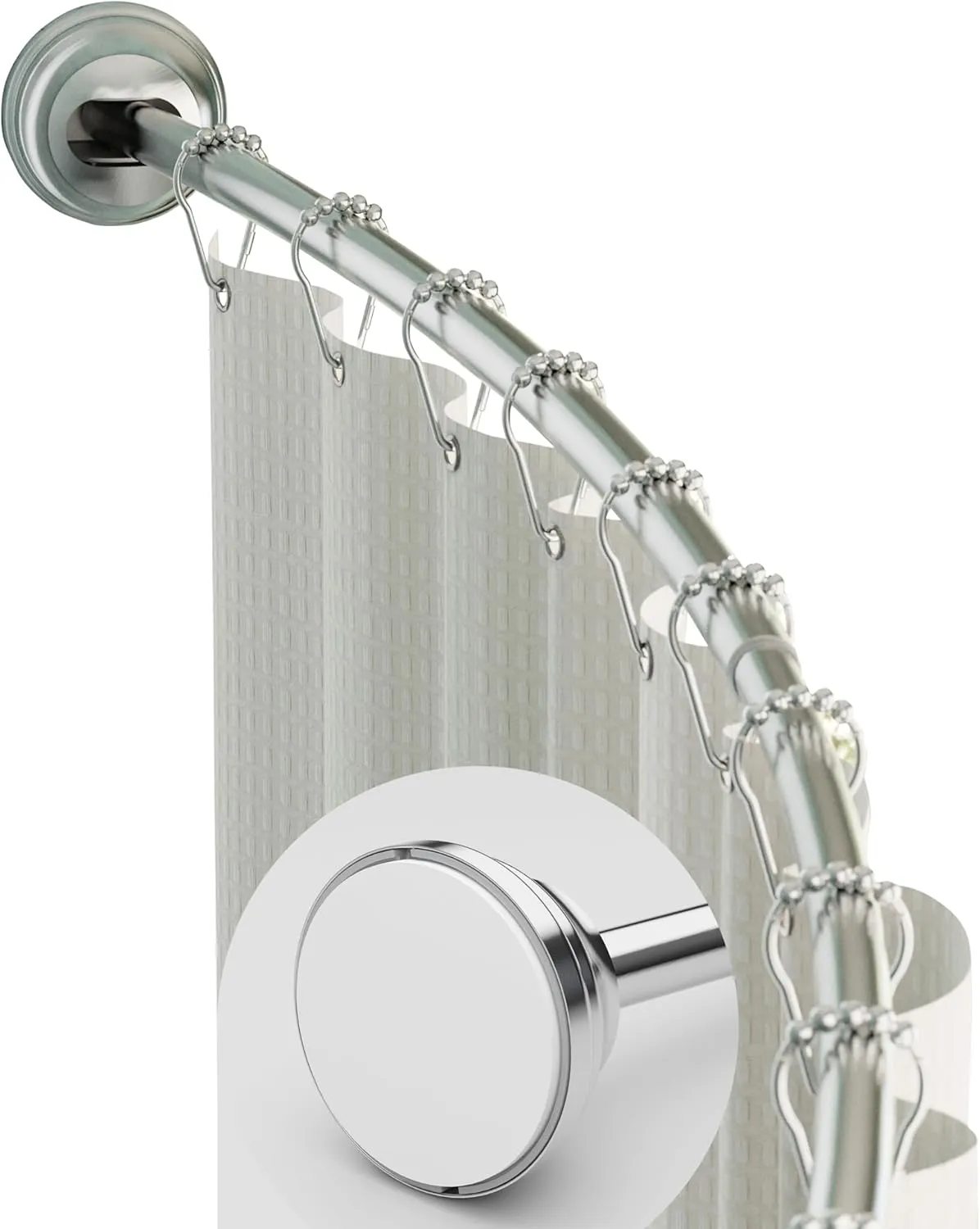 Zenna Home Curved Tension Shower Curtain Rod, Rustproof, Satin Nickel, 50 to 72 Inches – Adjustable Shower Curtain Rod for Bathroom, Easy No Drill Install – NeverRust Tension Shower Curtain Pole