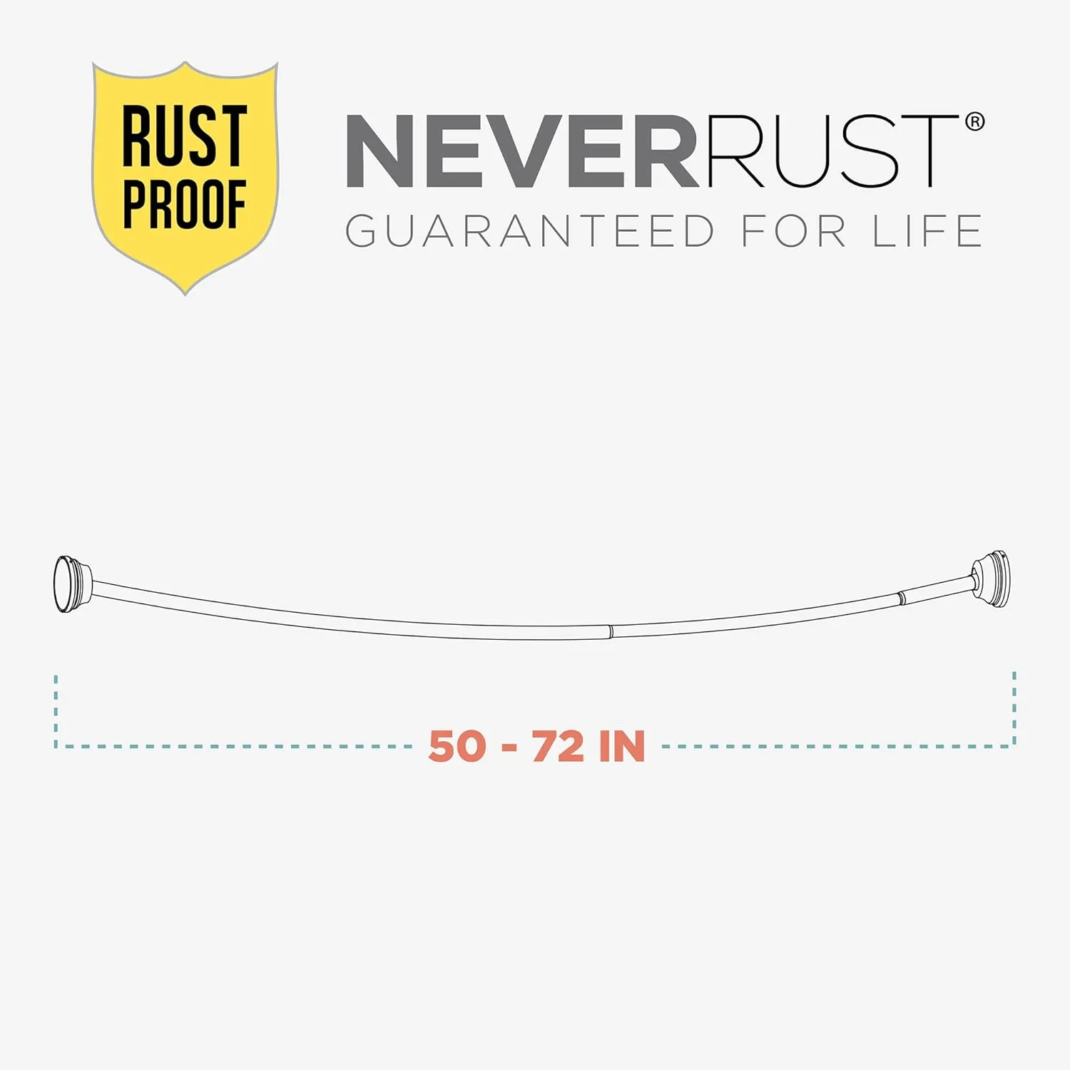Zenna Home Curved Tension Shower Curtain Rod, Rustproof, Satin Nickel, 50 to 72 Inches – Adjustable Shower Curtain Rod for Bathroom, Easy No Drill Install – NeverRust Tension Shower Curtain Pole