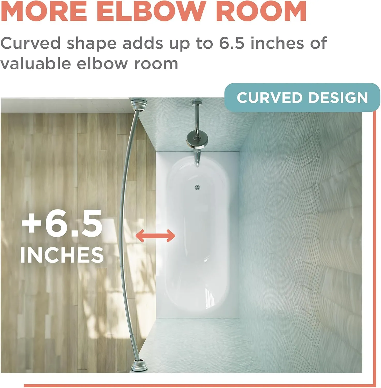 Zenna Home Curved Tension Shower Curtain Rod, Rustproof, Satin Nickel, 50 to 72 Inches – Adjustable Shower Curtain Rod for Bathroom, Easy No Drill Install – NeverRust Tension Shower Curtain Pole