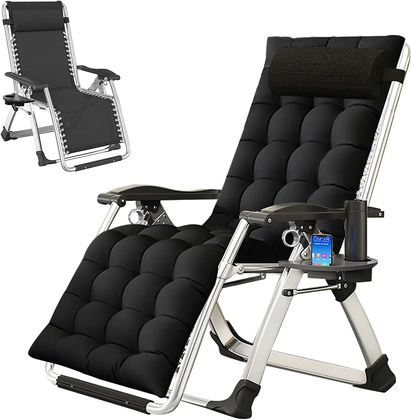 Zero Gravity Chair, Patio Recliner Folding Reclining Chair, Reclining Lounge Chair with Removable Cushion & Tray for Indoor and Outdoor