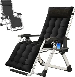 Zero Gravity Chair, Patio Recliner Folding Reclining Chair, Reclining Lounge Chair with Removable Cushion & Tray for Indoor and Outdoor