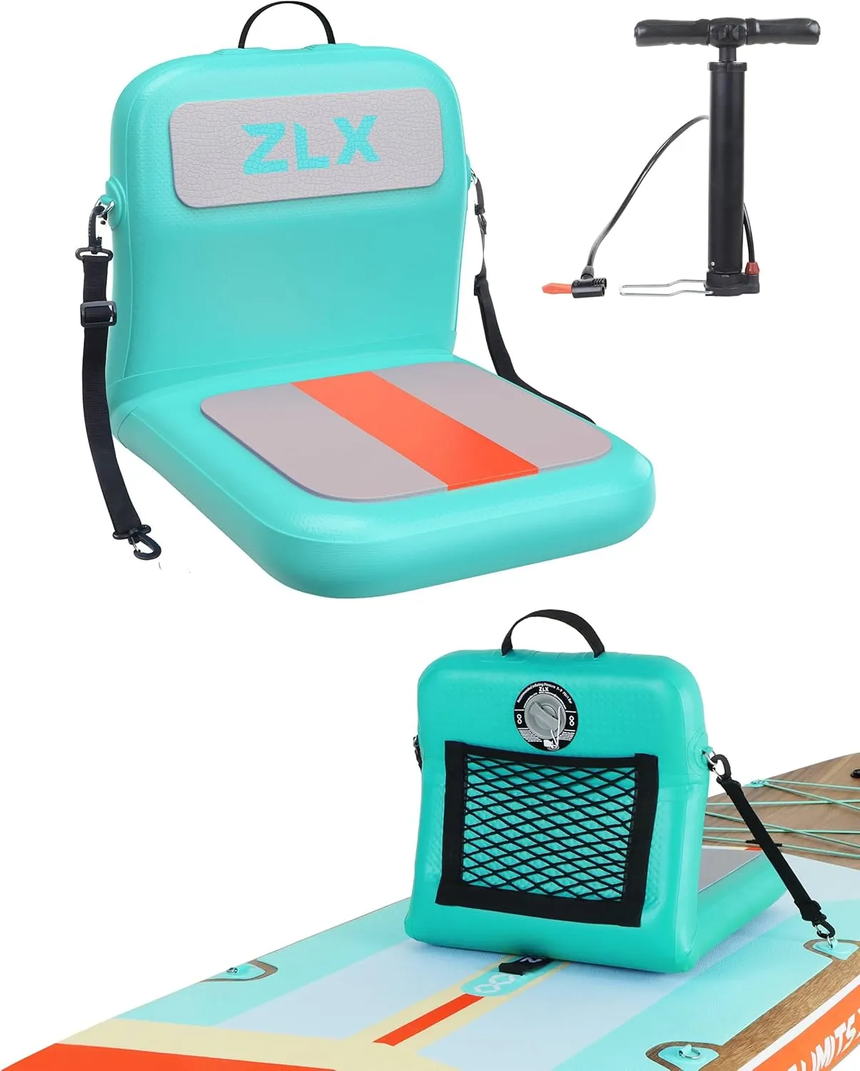 ZLX Paddle Board Seat with Back Support, Portable Kayak Seat, Air Pump Included, Universal Inflatable Seat for Adults, Foldable Ergonomic Design, Easy Fix for Outdoor Fishing/Kayaking/Camping