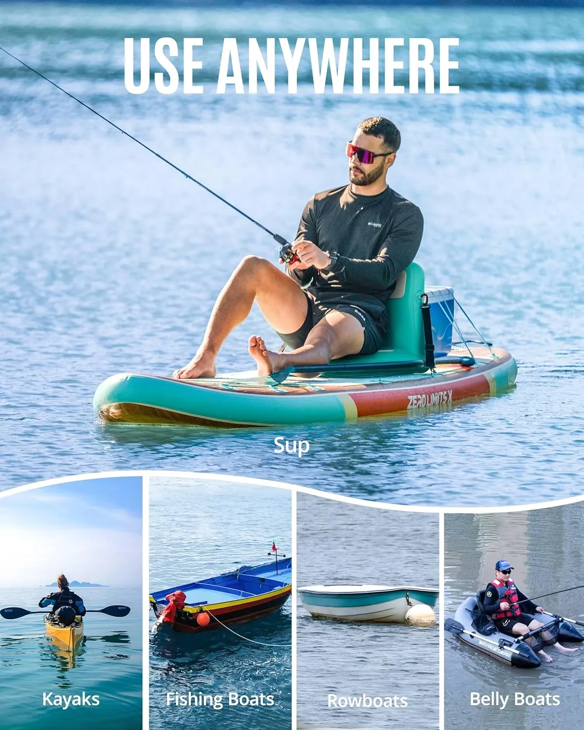 ZLX Paddle Board Seat with Back Support, Portable Kayak Seat, Air Pump Included, Universal Inflatable Seat for Adults, Foldable Ergonomic Design, Easy Fix for Outdoor Fishing/Kayaking/Camping